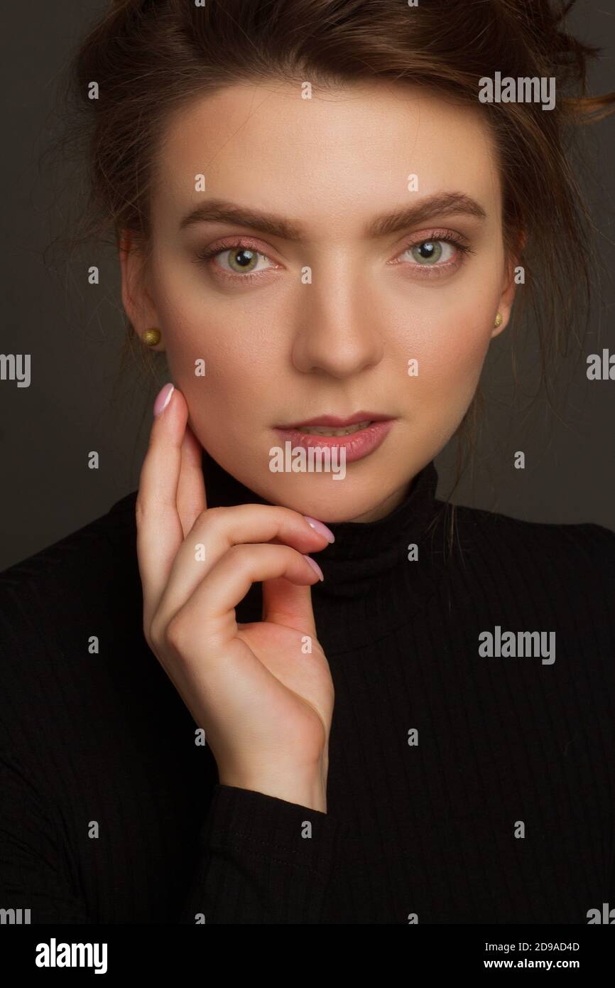 Beauty Portrait. Beautiful Spa Woman Touching her Face Stock Photo - Alamy