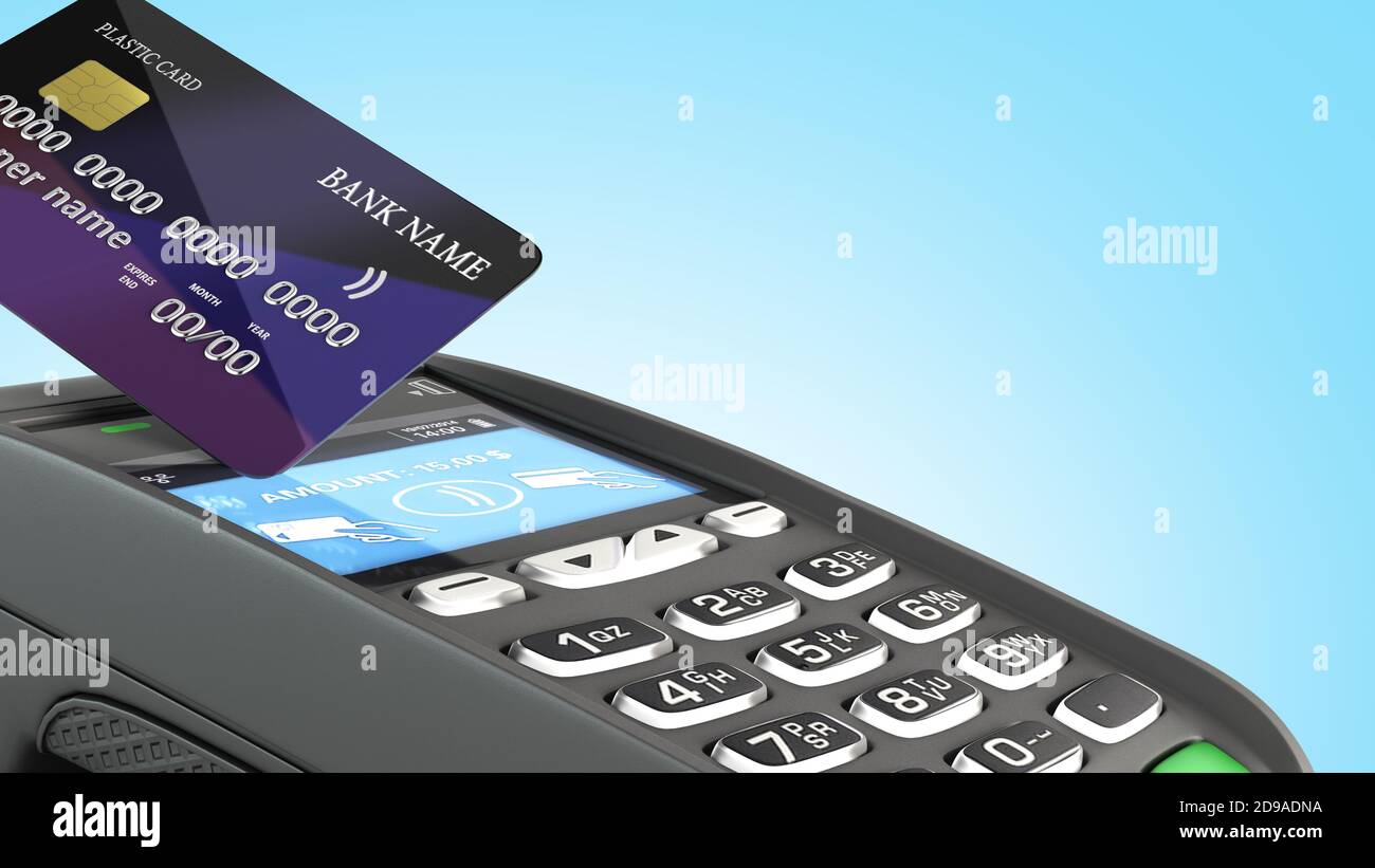 contactless payment by credit card through the terminal 3d render on ...