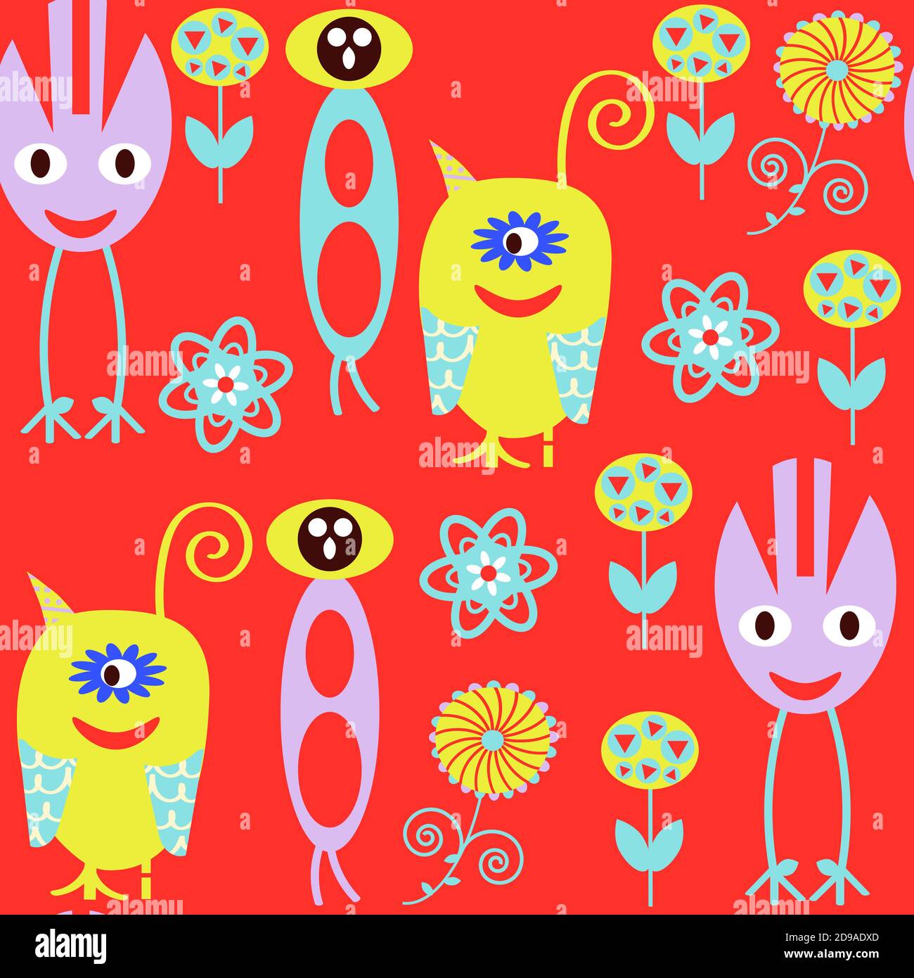 Monsters seamless pattern. it is located in swatch menu, vector. Stock Vector