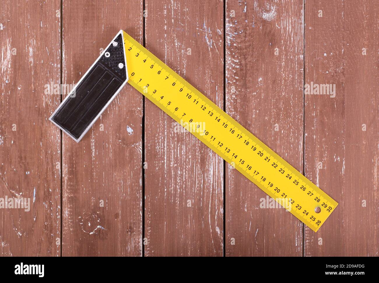 Tools Building and repair - Top view Try machinist square on a wooden background. Stock Photo