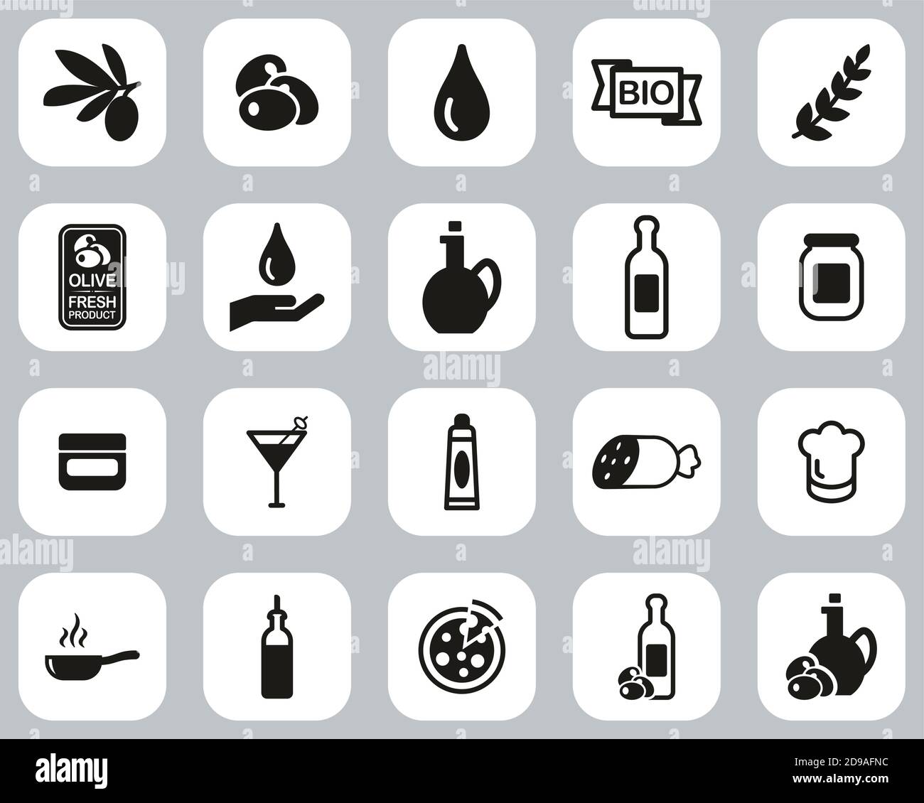 Olive & Olive Oil Icons Black & White Flat Design Set Big Stock Vector ...