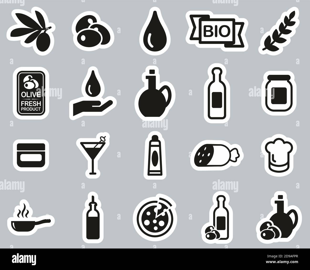 Olive & Olive Oil Icons Black & White Sticker Set Big Stock Vector ...