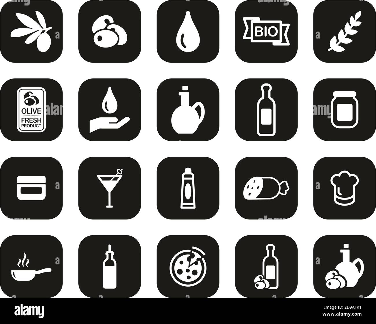 Olive & Olive Oil Icons White On Black Flat Design Set Big Stock Vector ...