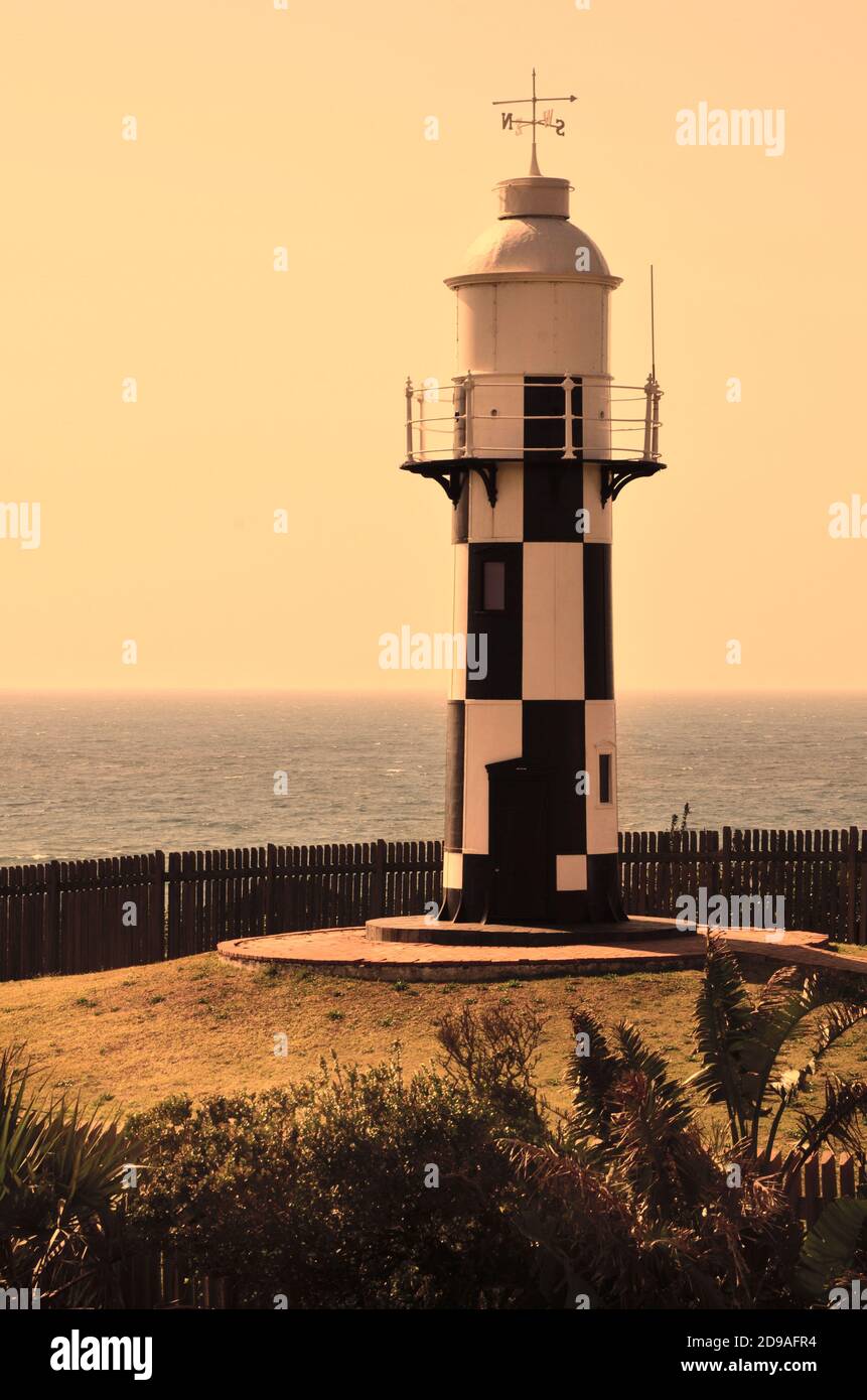 Port Shepstone lighthouse painted in black and white checkerboard pattern, Port Shepstone, Eastern South Afrika Stock Photo