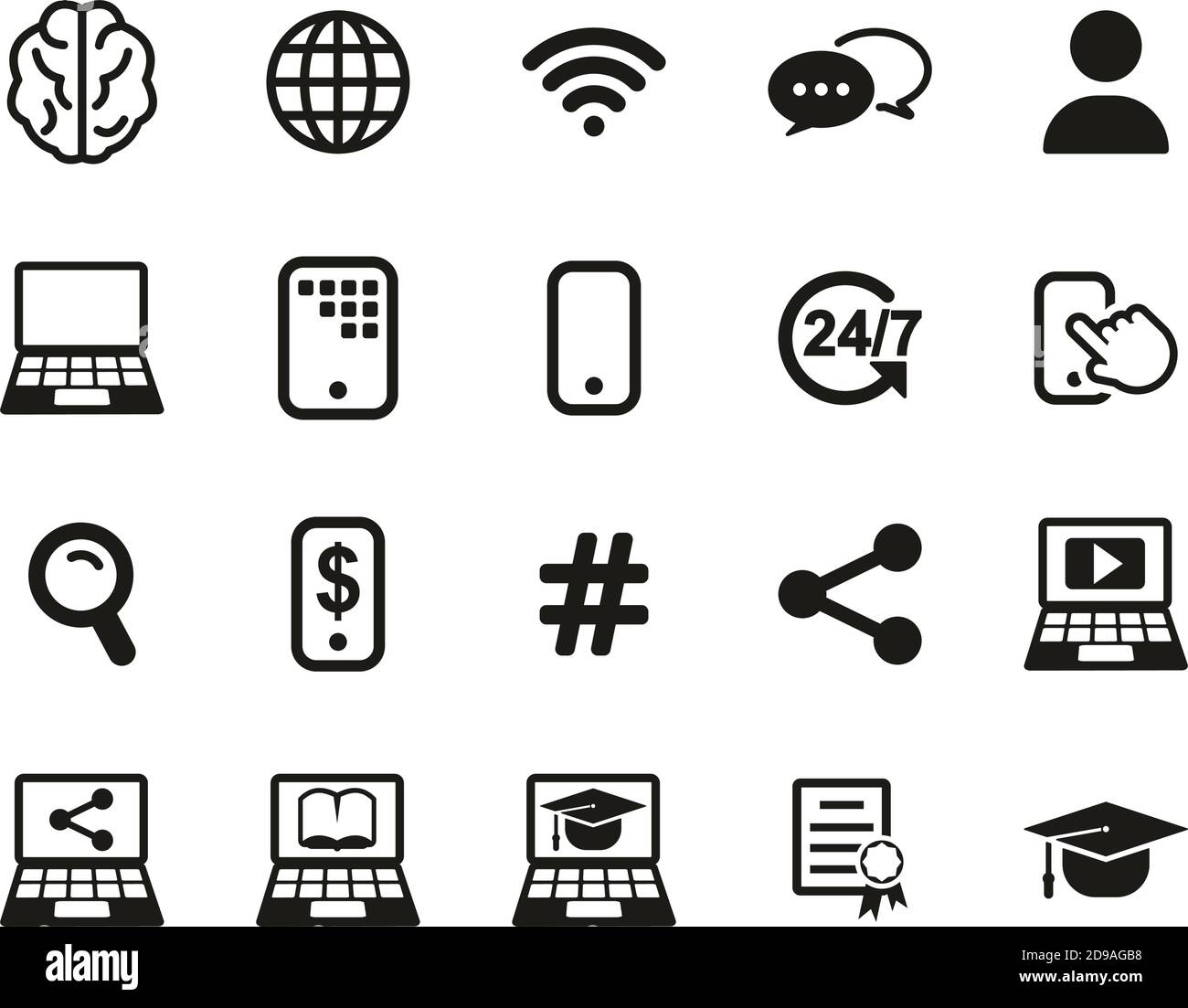 Online Education Icons Black & White Set Big Stock Vector Image & Art ...