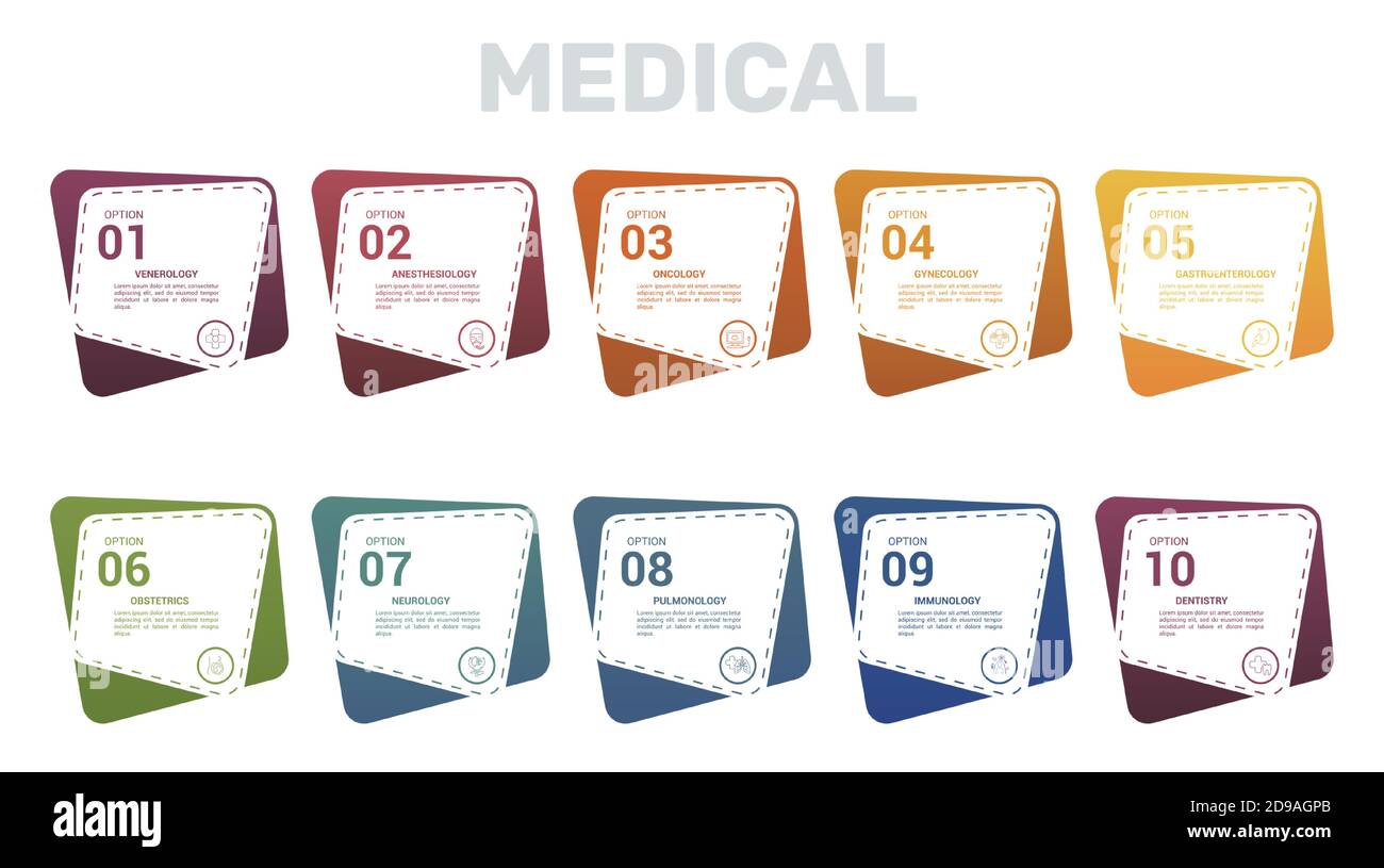 Infographic Medical template. Icons in different colors. Include ...