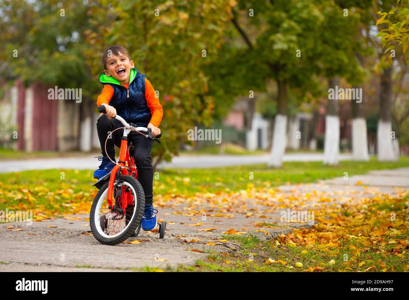 Happy Little Boy Riding a Bike Stock Image - Image of lifestyle