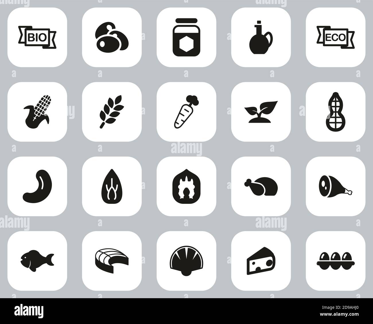 Organic Food Icons Black & White Flat Design Set Big Stock Vector Image ...