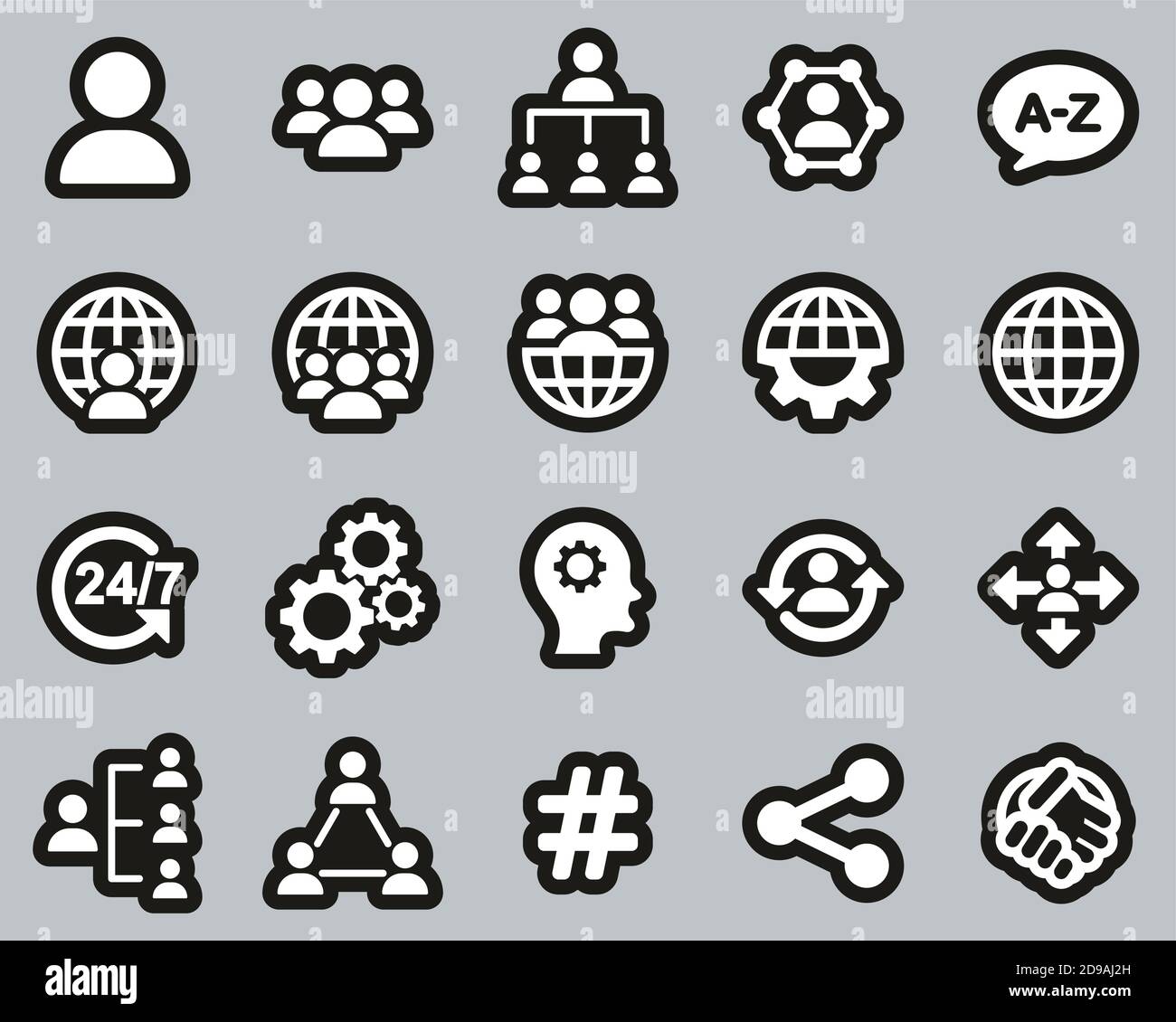 Organization & Structure Icons White On Black Sticker Set Big Stock Vector