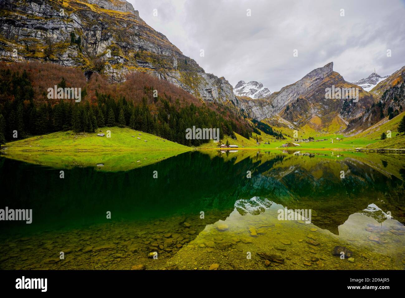 Beautiful landscape around Seealpsee lake in the Alpstein range of the canton of Appenzell Innerrhoden, Switzerland. Stock Photo