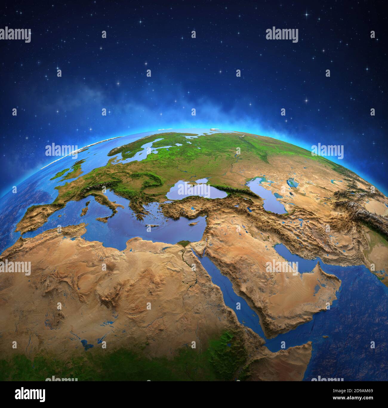 Earth Satellite Map 3d Surface Of The Planet Earth Viewed From A Satellite, Focused On Europe And  Middle East. Physical Map Of The World. 3D Illustration - Elements Of This  Stock Photo - Alamy