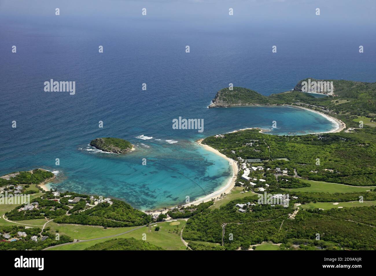 West Indies, Antigua and Barbuda aerial view of Half Moon Bay on