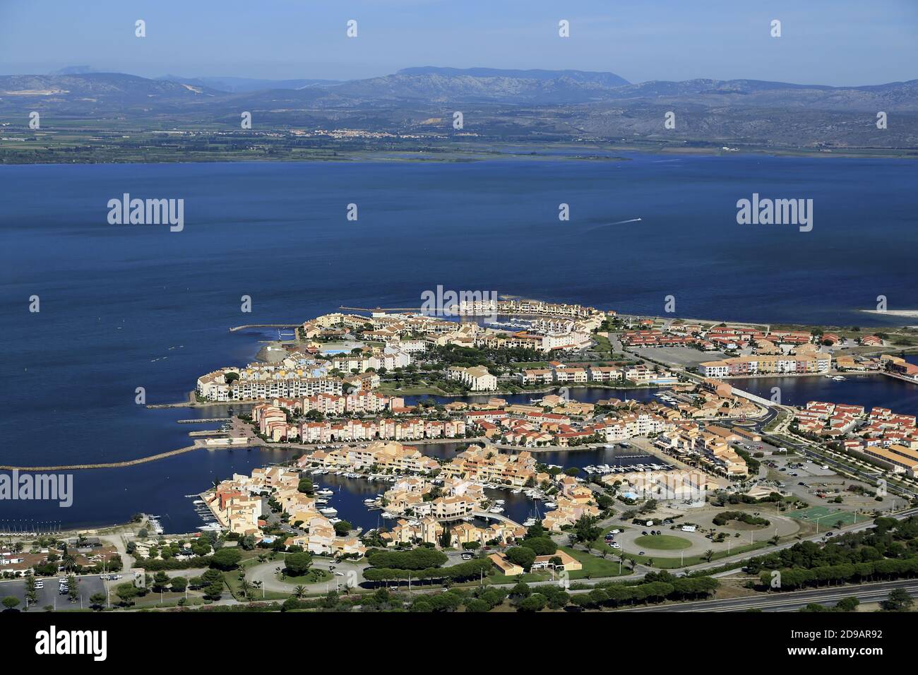 Le Barcares (south of France): aerial view of the village and the coast Stock Photo