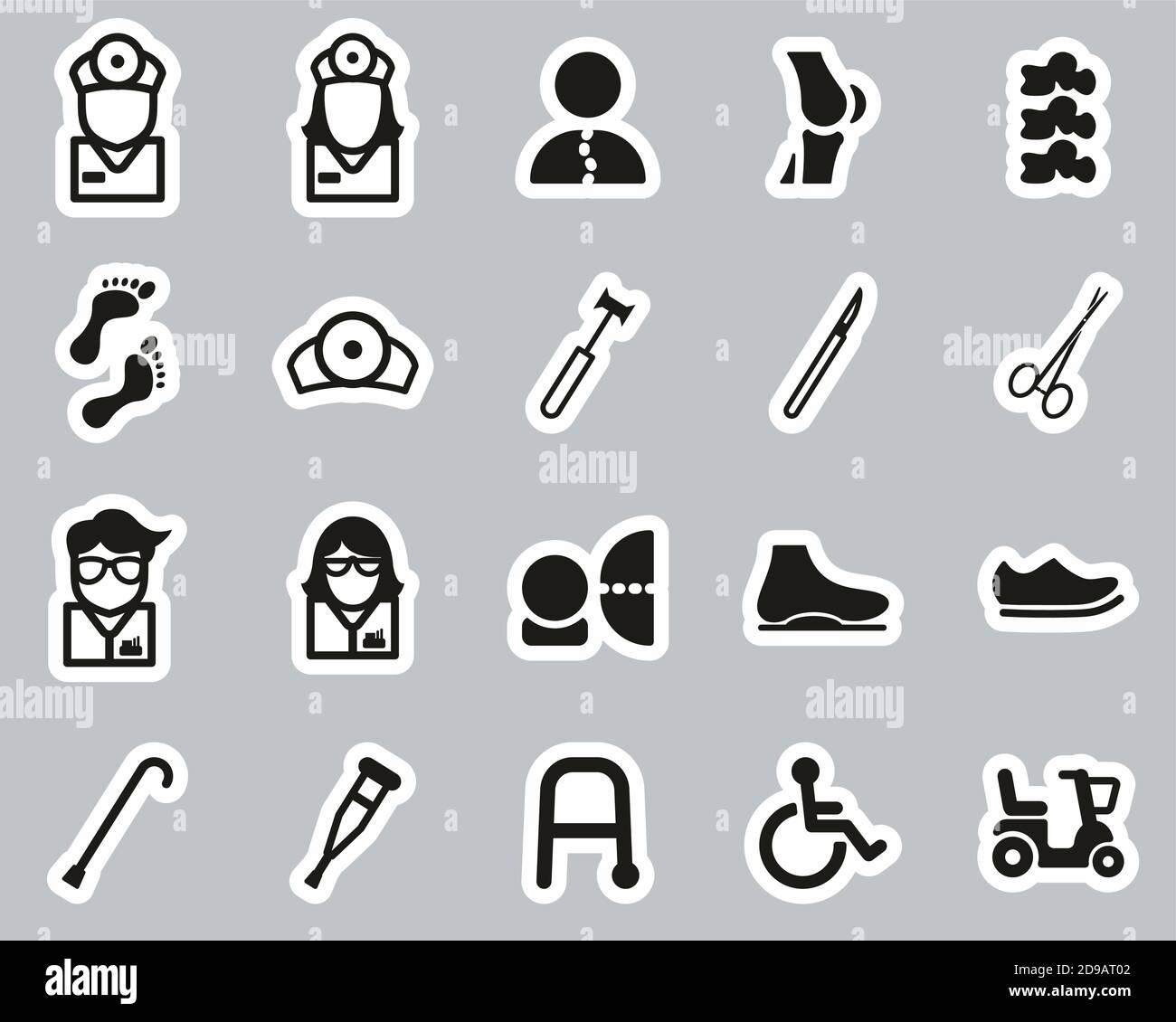 Orthopedic Exam & Orthopedic Equipment Icons Black & White Sticker Set