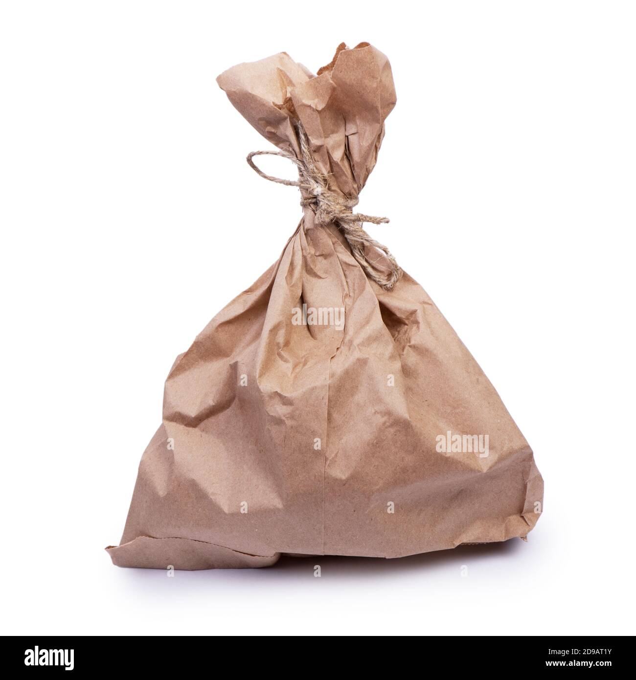 Paper bag with rope and folds isolated on white background Stock Photo ...