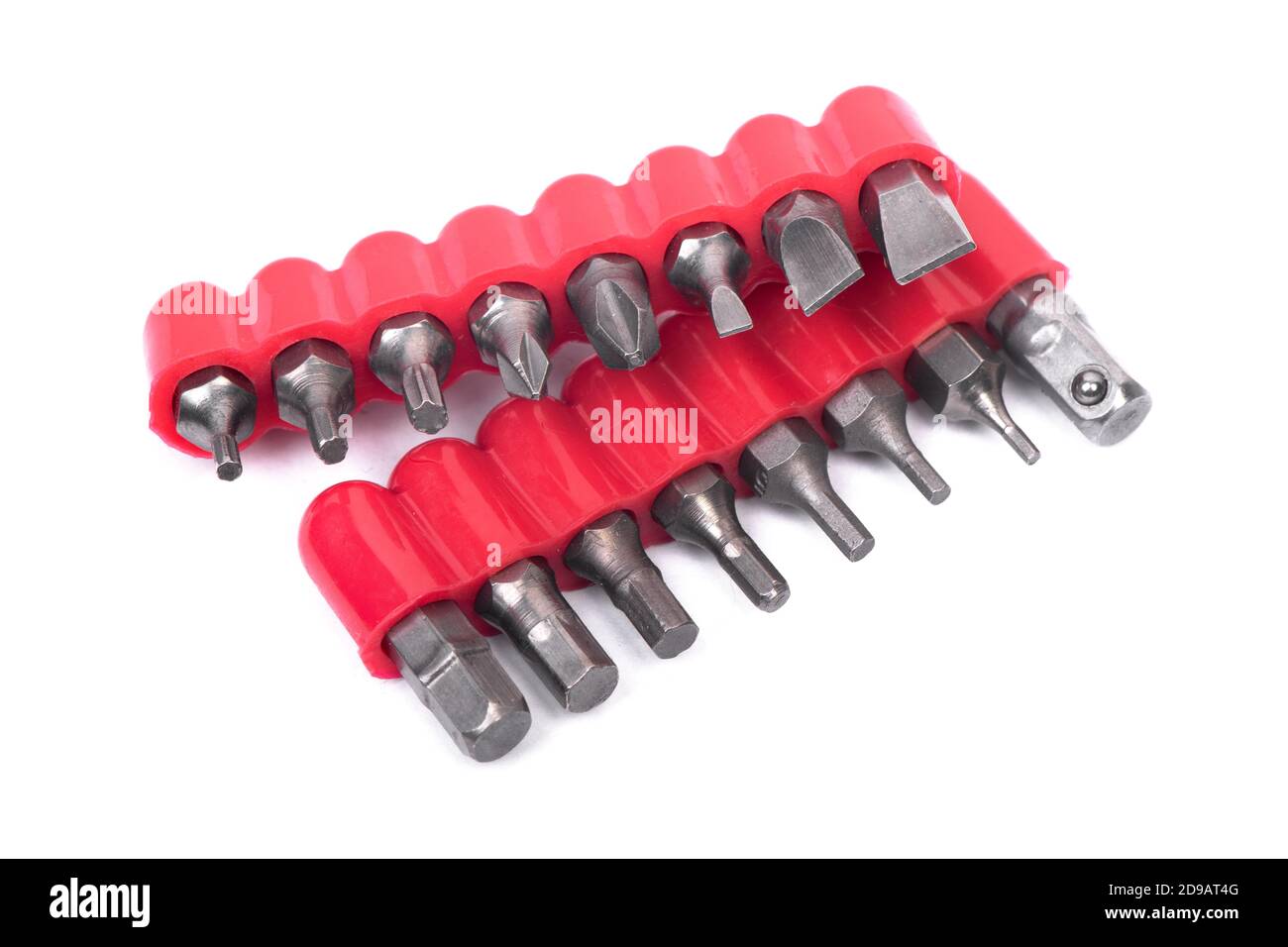Screwdriver bits set isolated on white background Stock Photo
