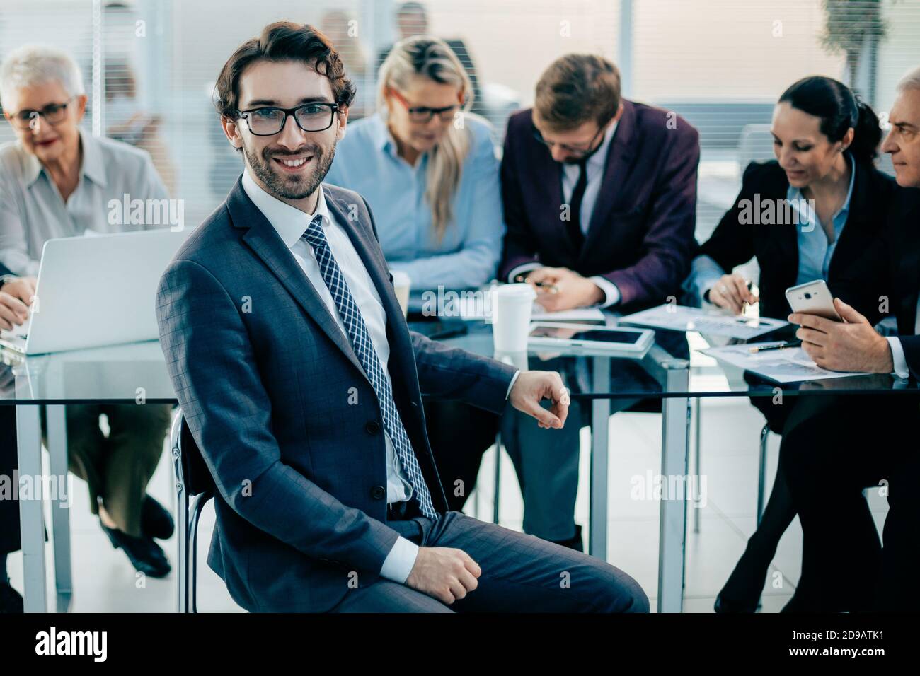 young chief at a meeting with the business team. Stock Photo