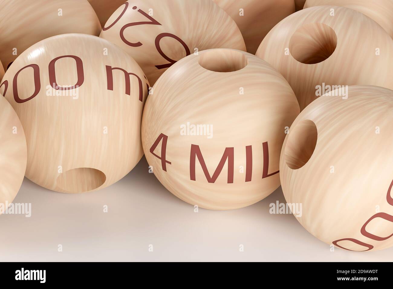 Christmas draw balls of December 22, closed view on a white background. Ilustration 3d. Stock Photo