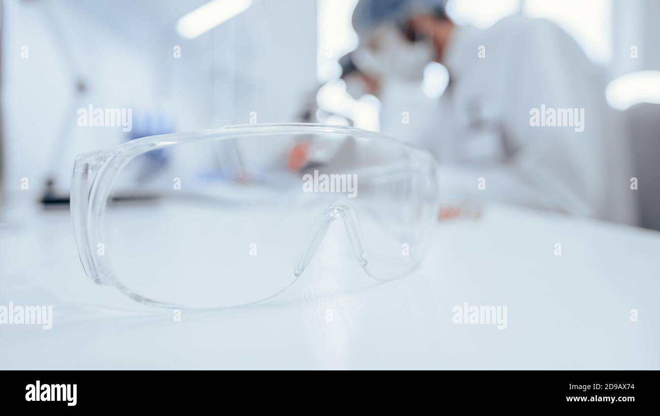 background image of scientists working in a scientific laboratory . Stock Photo
