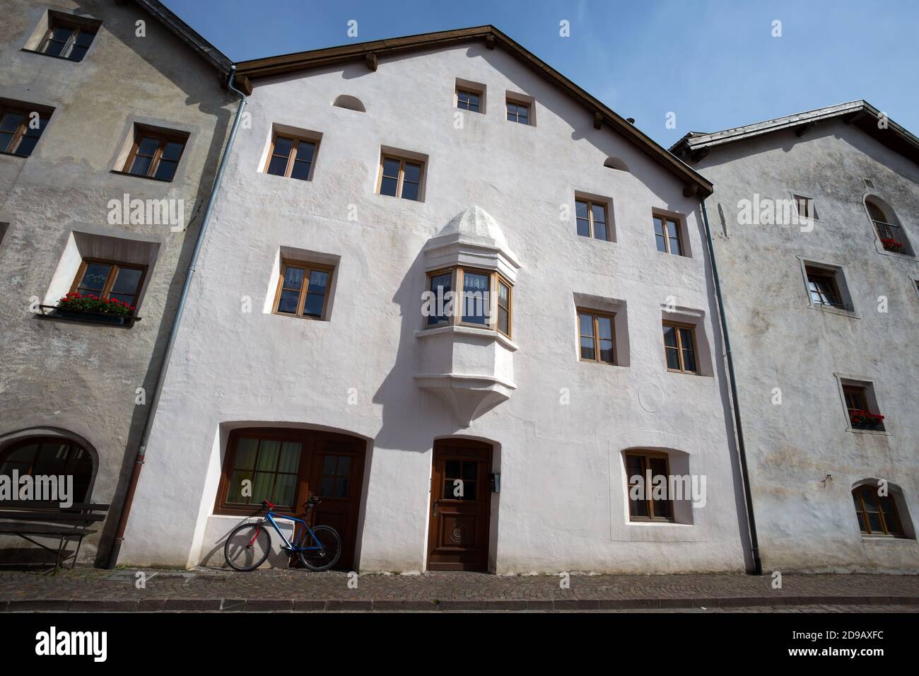 The typical and picturesque buildings of the town of Glorenza, province of Bolzano, South Tyrol, Italy Stock Photo