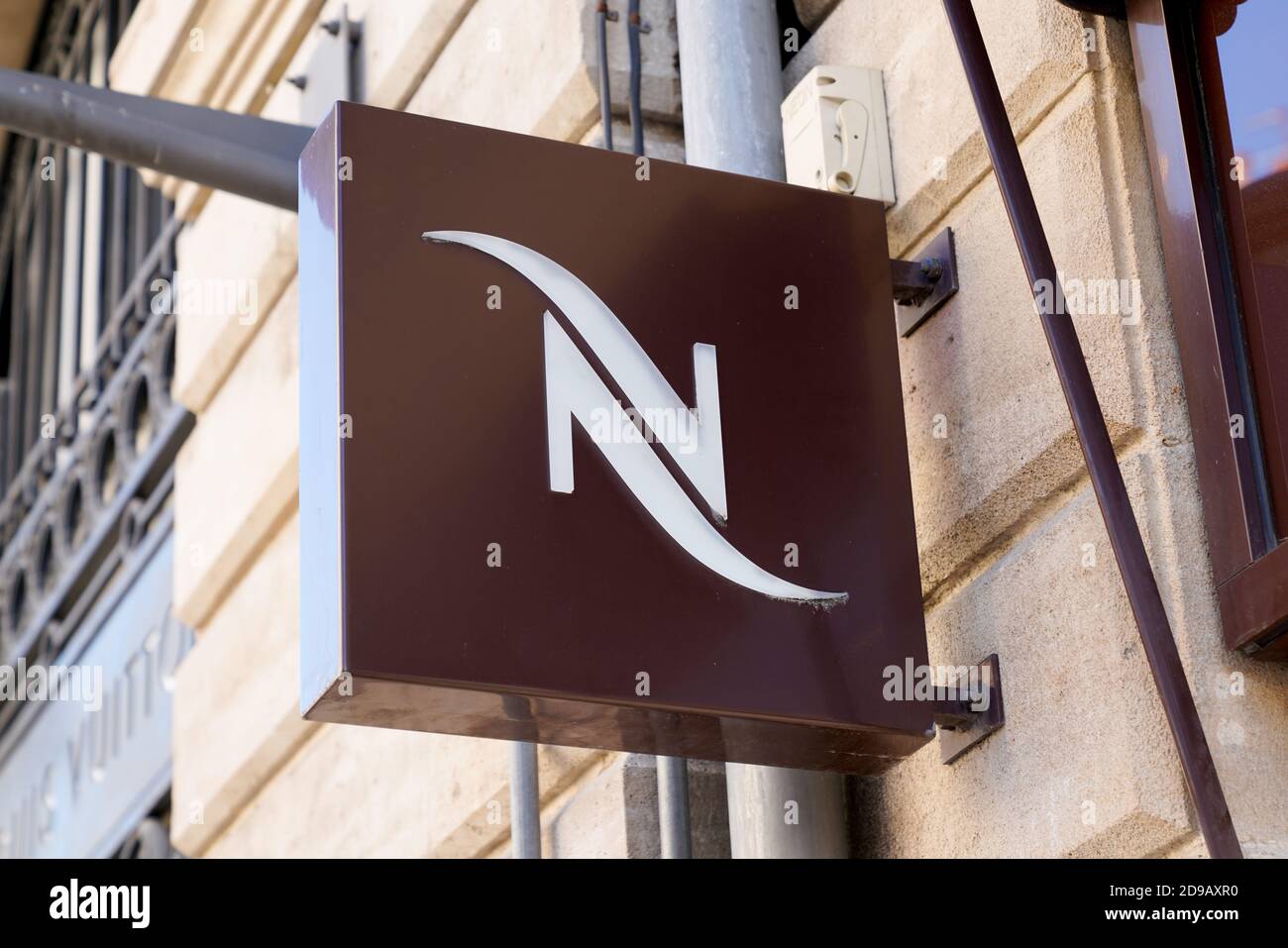 Bordeaux , Aquitaine / France - 11 01 2020 : Nespresso logo brown sign shop coffee machines capsules brand accessories store Stock Photo
