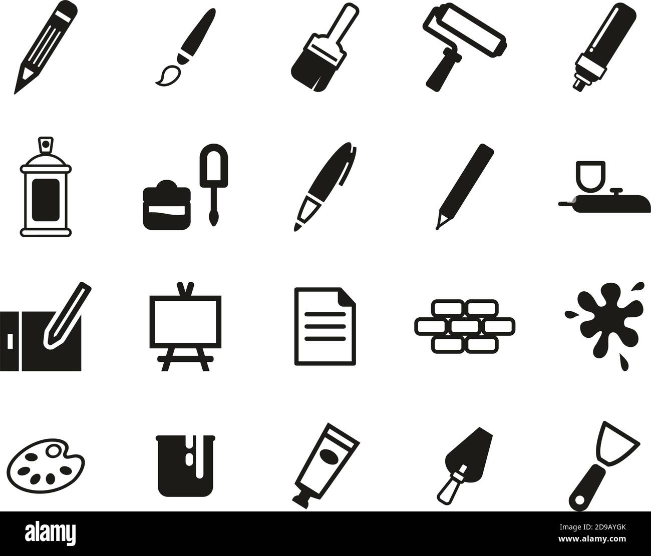 Painting & Art Equipment Icons Black & White Set Big Stock Vector Image ...