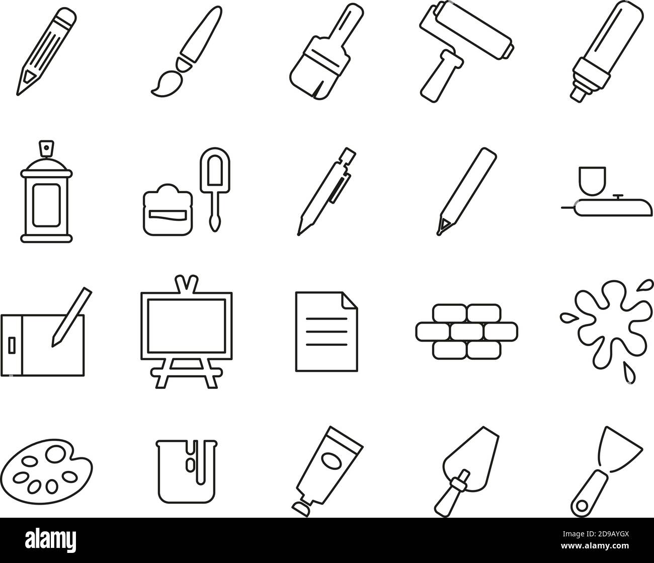 Painting & Art Equipment Icons Black & White Thin Line Set Big Stock ...