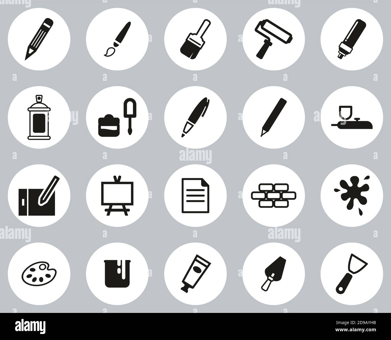 Painting & Art Equipment Icons Black & White Flat Design Circle Set Big ...
