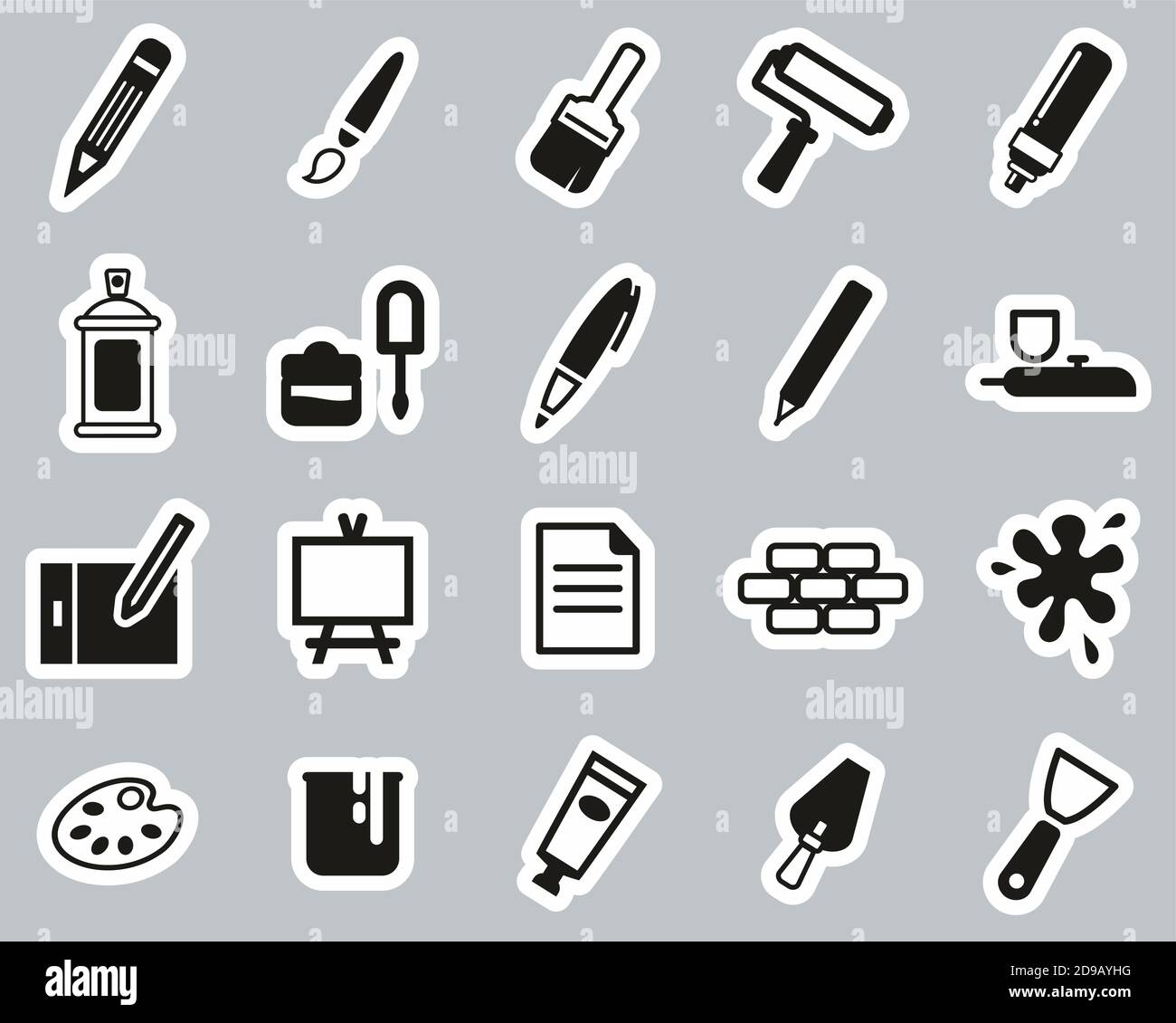 Painting & Art Equipment Icons Black & White Sticker Set Big Stock ...