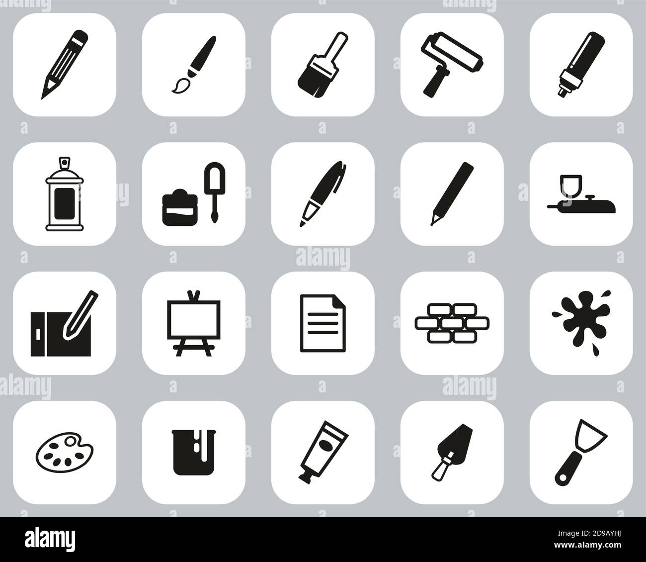 Painting & Art Equipment Icons Black & White Flat Design Set Big Stock ...