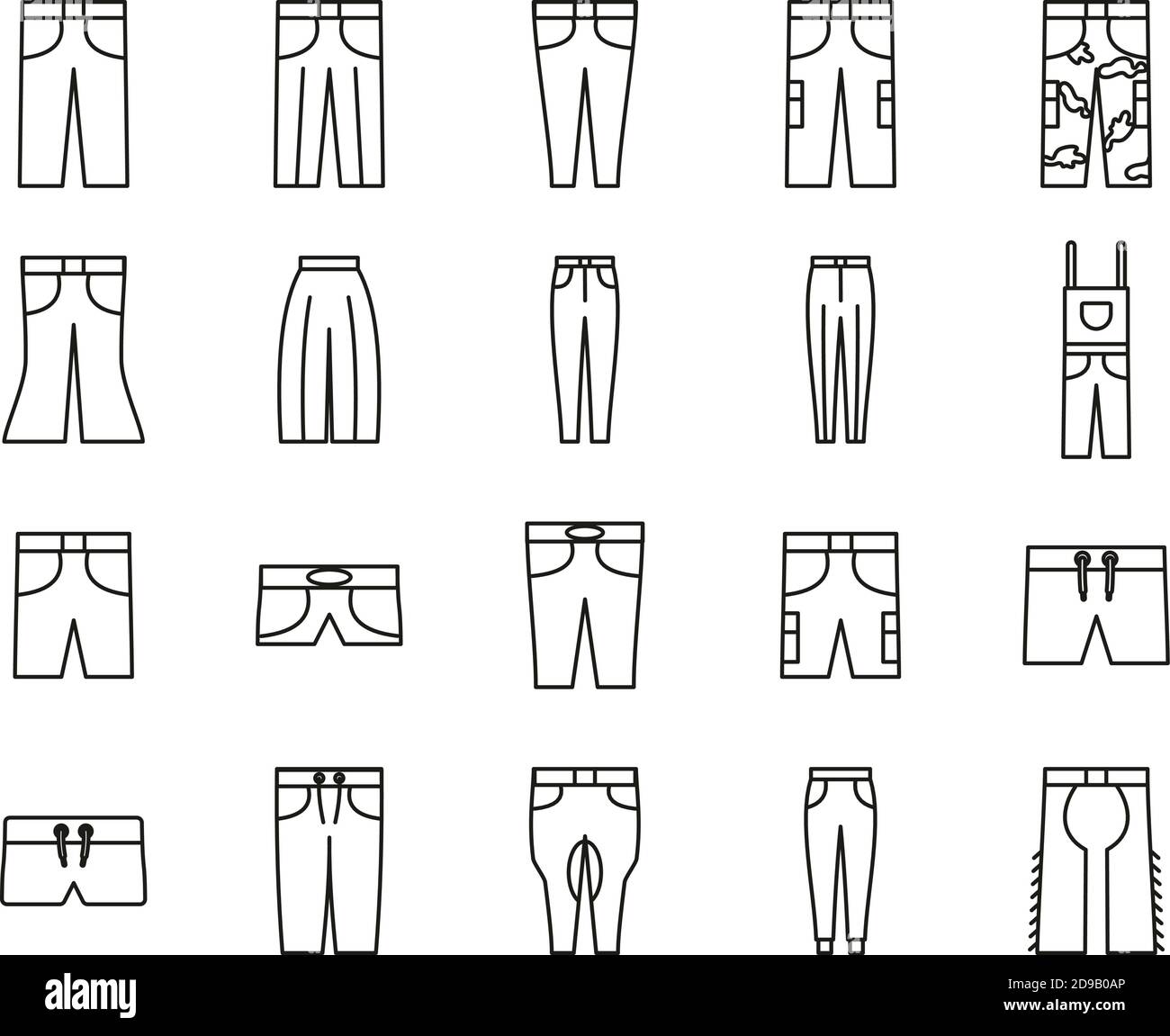 Pants Long & Short Icons Black & White Thin Line Set Big Stock Vector