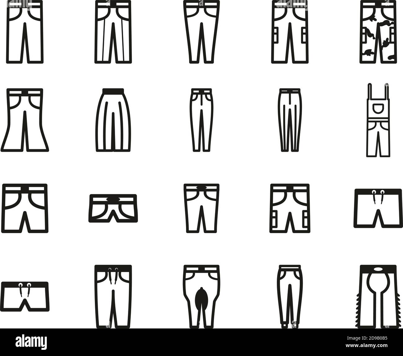 Pants Long & Short Icons Black & White Set Big Stock Vector