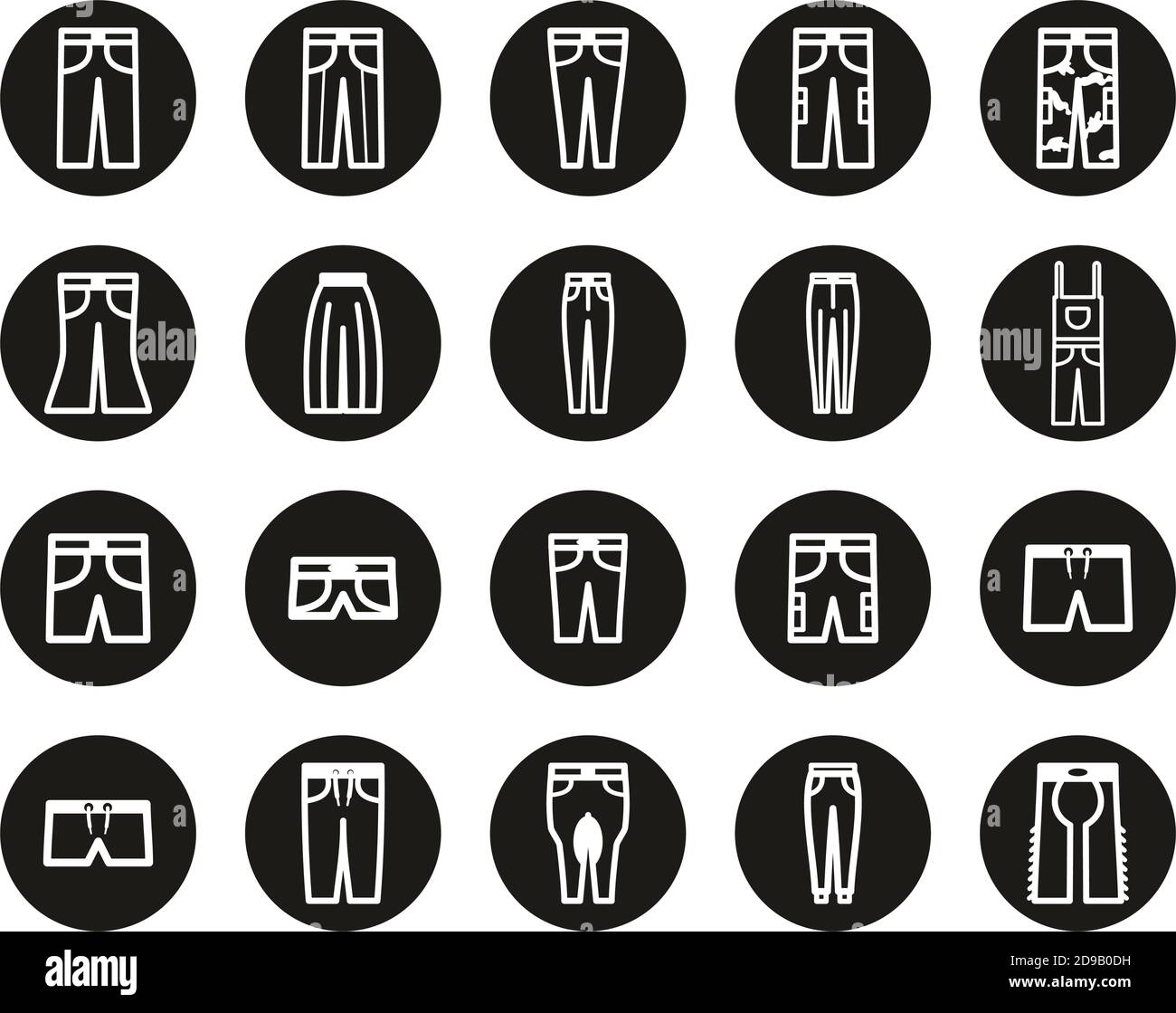 Pants Long & Short Icons White On Black Flat Design Circle Set Big Stock Vector