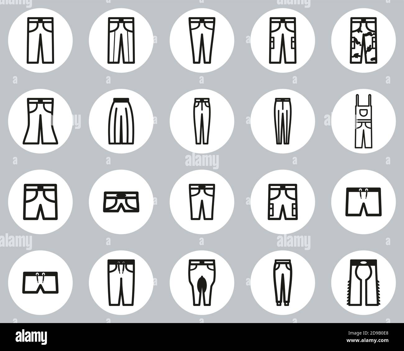 Pants Long & Short Icons Black & White Flat Design Circle Set Big Stock Vector