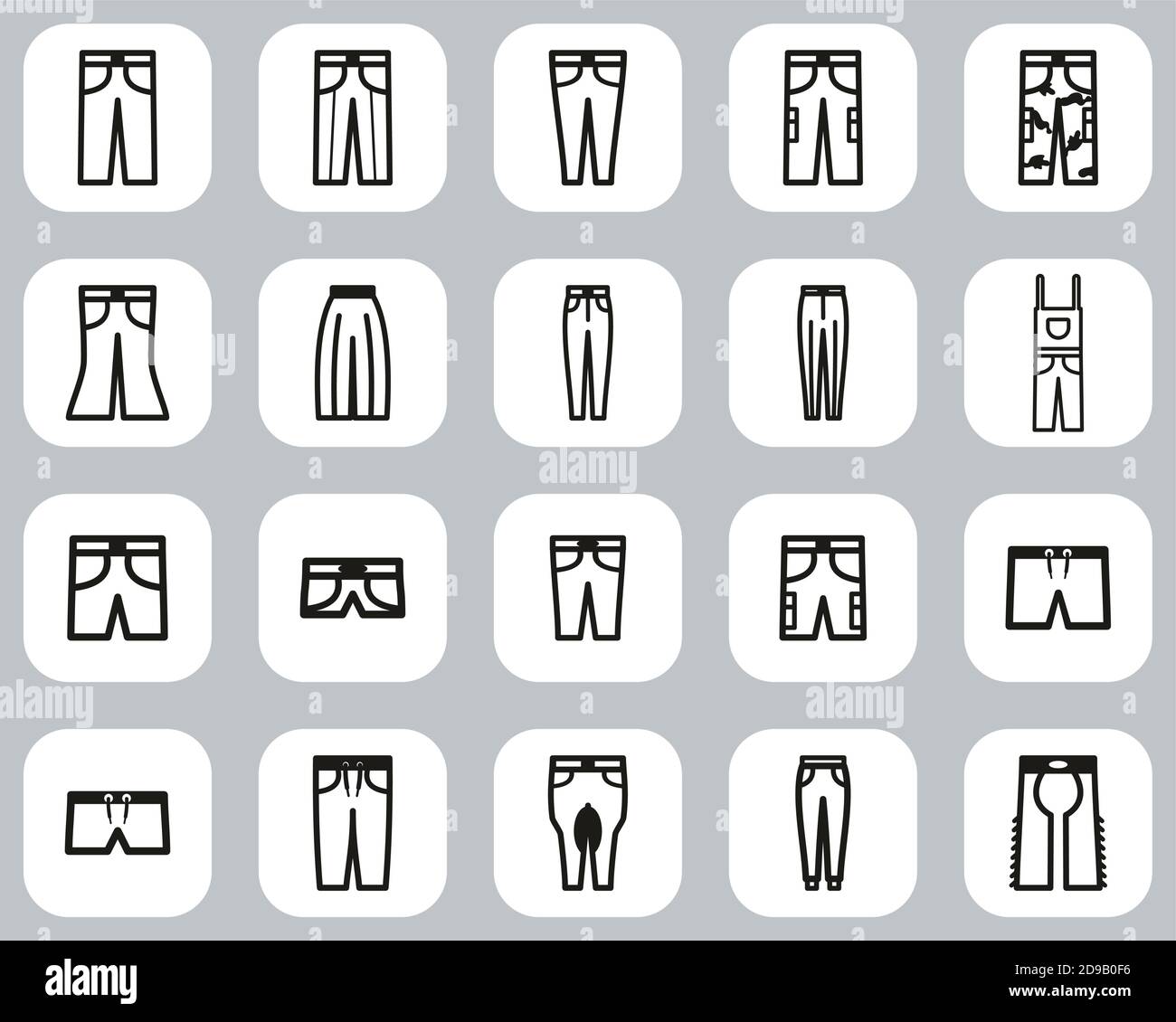 Pants Long & Short Icons Black & White Flat Design Set Big Stock Vector