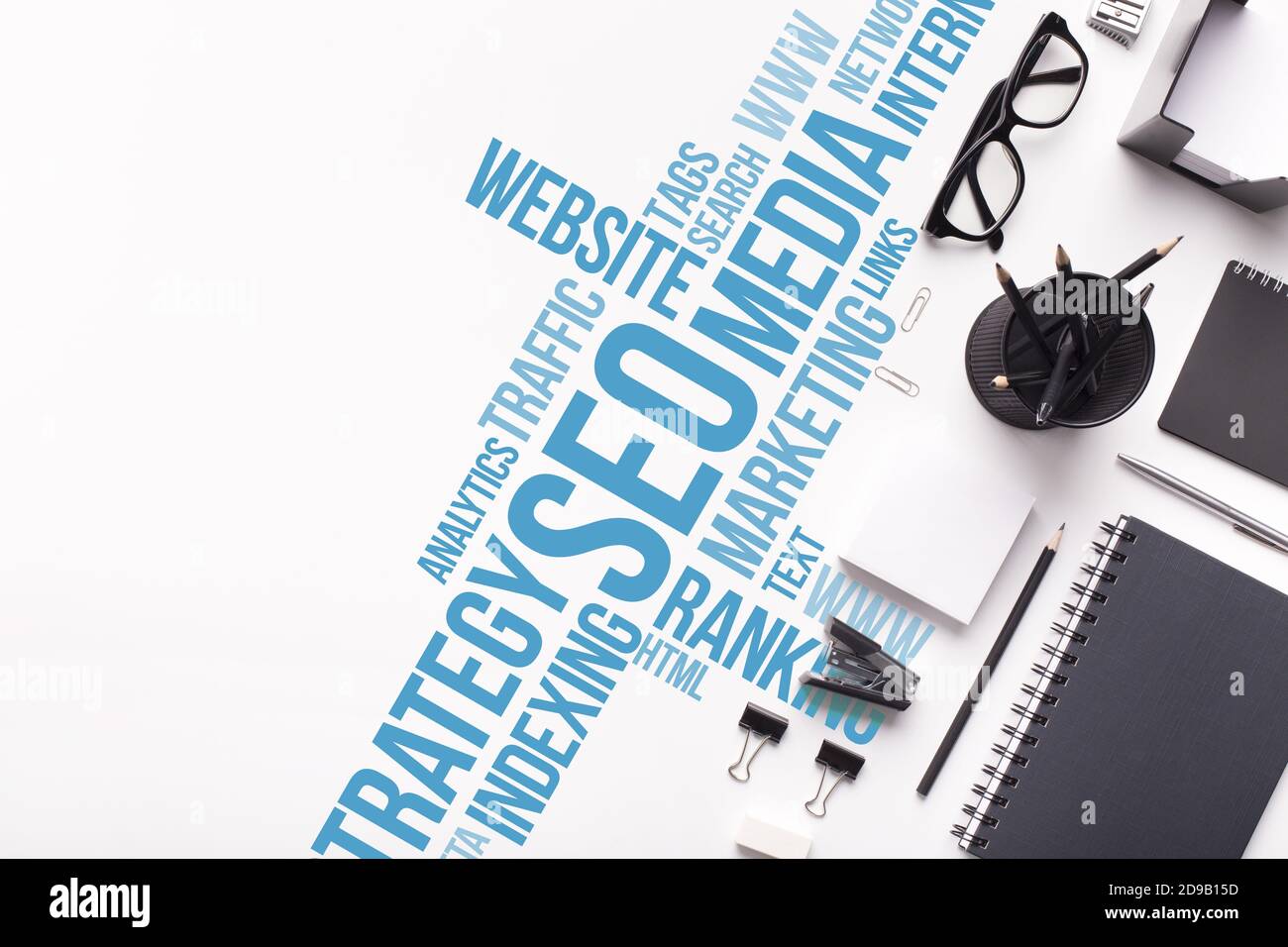 Wordcloud With Keyword Seo And Internet Terms Over White Background Stock Photo