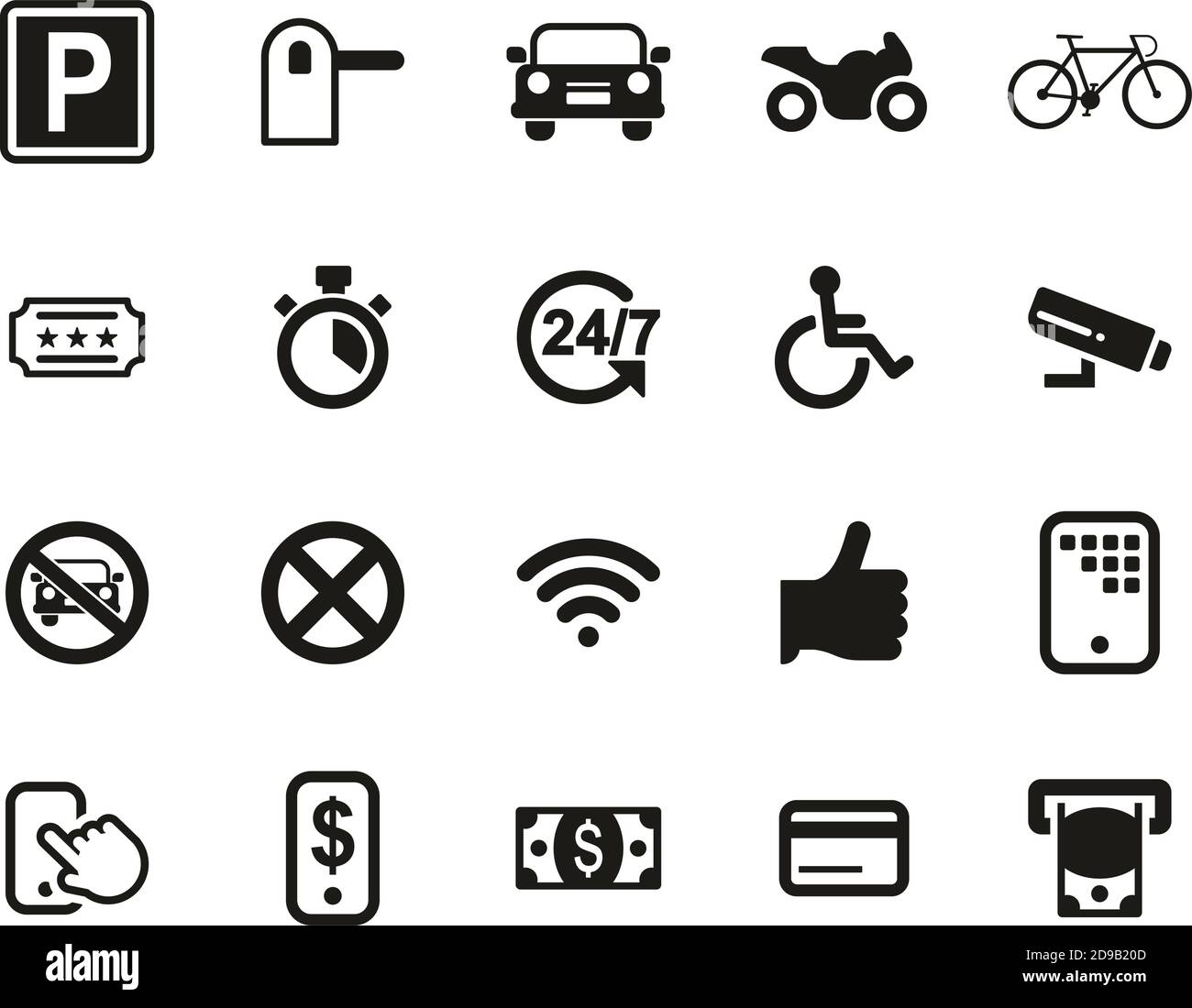 Parking Or Parking Lot Icons Black White Set Big Stock Vector Image