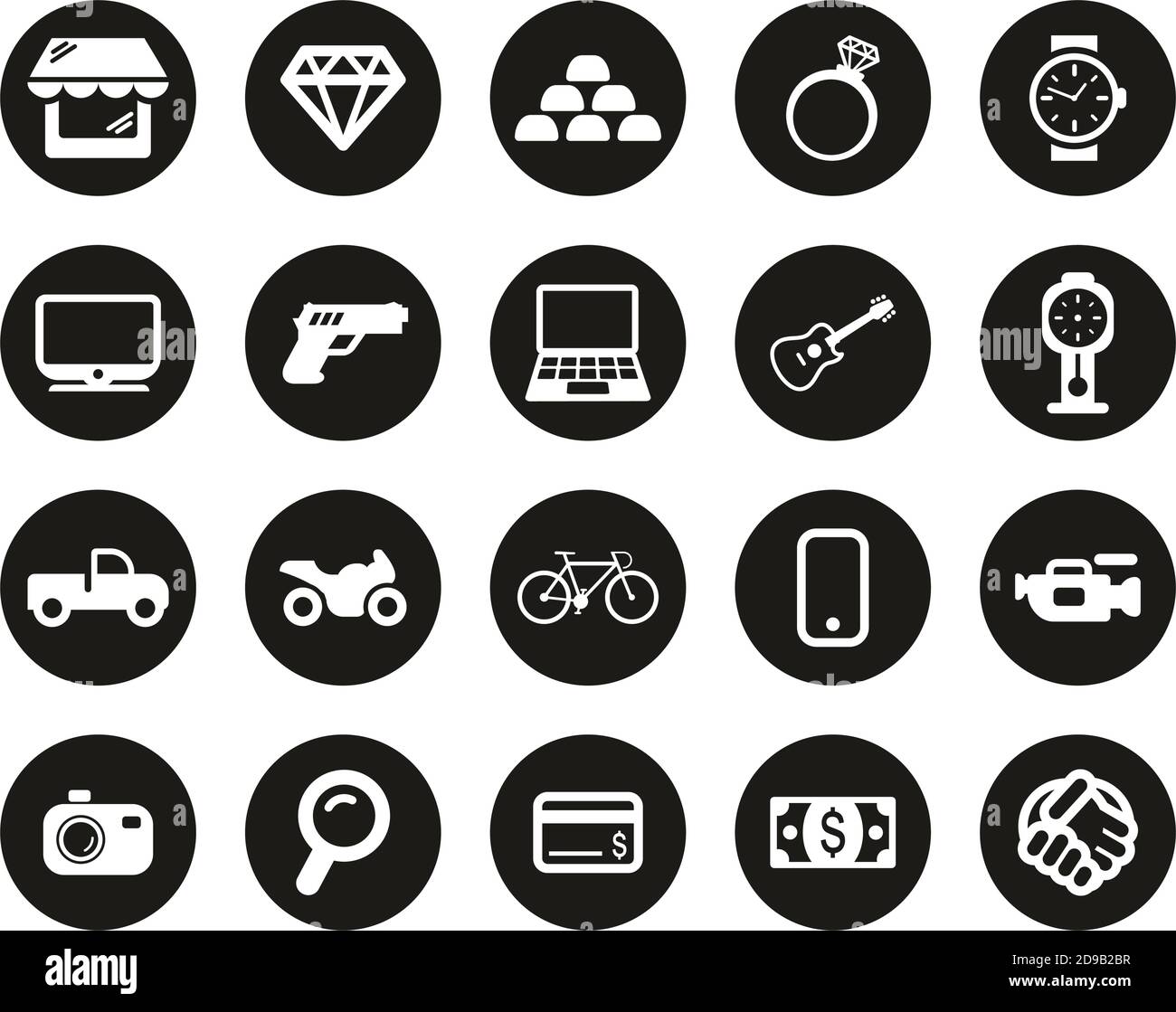 Pawn Shop Or Thrift Store Icons White On Black Flat Design Circle Set ...
