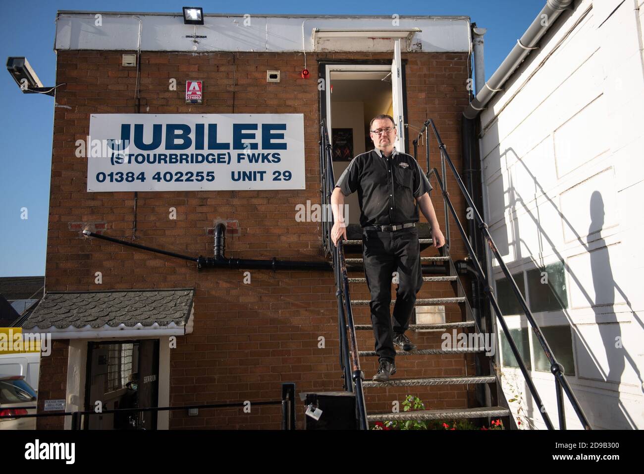 Chris Pearce of Jubilee Fireworks in Kingswinford, West Midlands. The upcoming lockdown comes into effect on November 5th, when many would usually be celebrating Bonfire night. Stock Photo