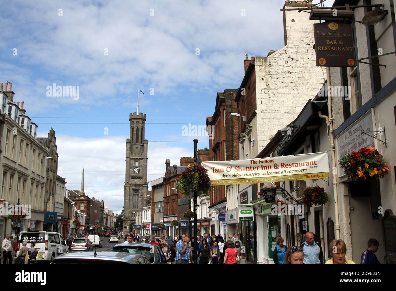 Ayr High Street, Ayrshire, Scotland, UK Dominated by the Wallace Tower