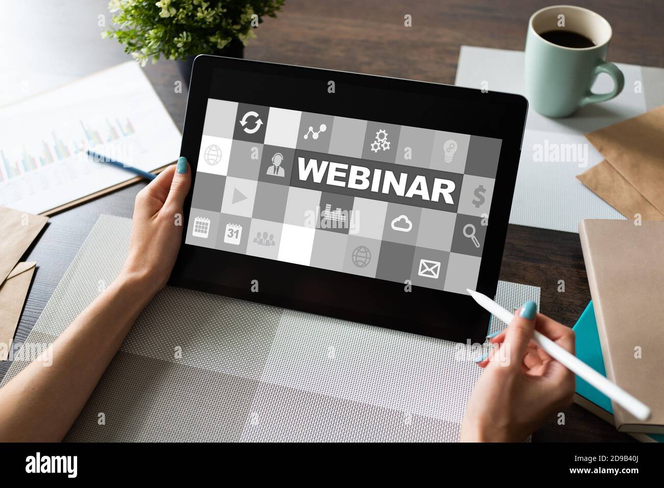 Webinar, E-learning, online education concept on screen Stock Photo - Alamy