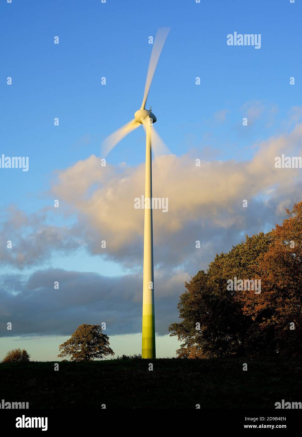 Wind turbine at the RSPB's headquarters at Sandy Heath Stock Photo