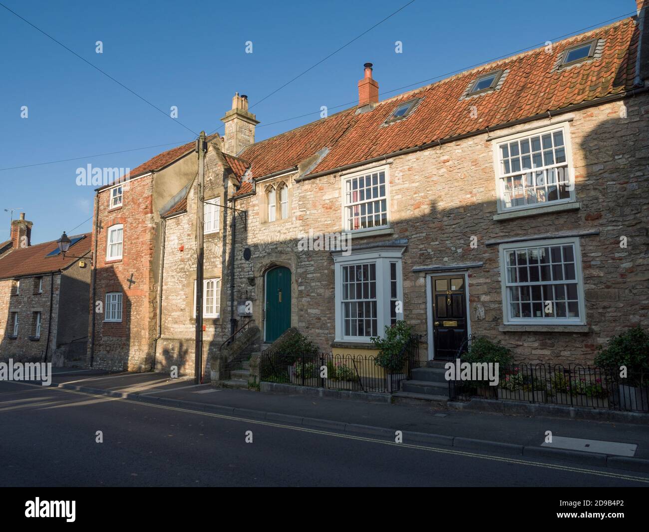 Cottages on St Thomas Street in the city of Wells, Somerset, England. Stock Photo