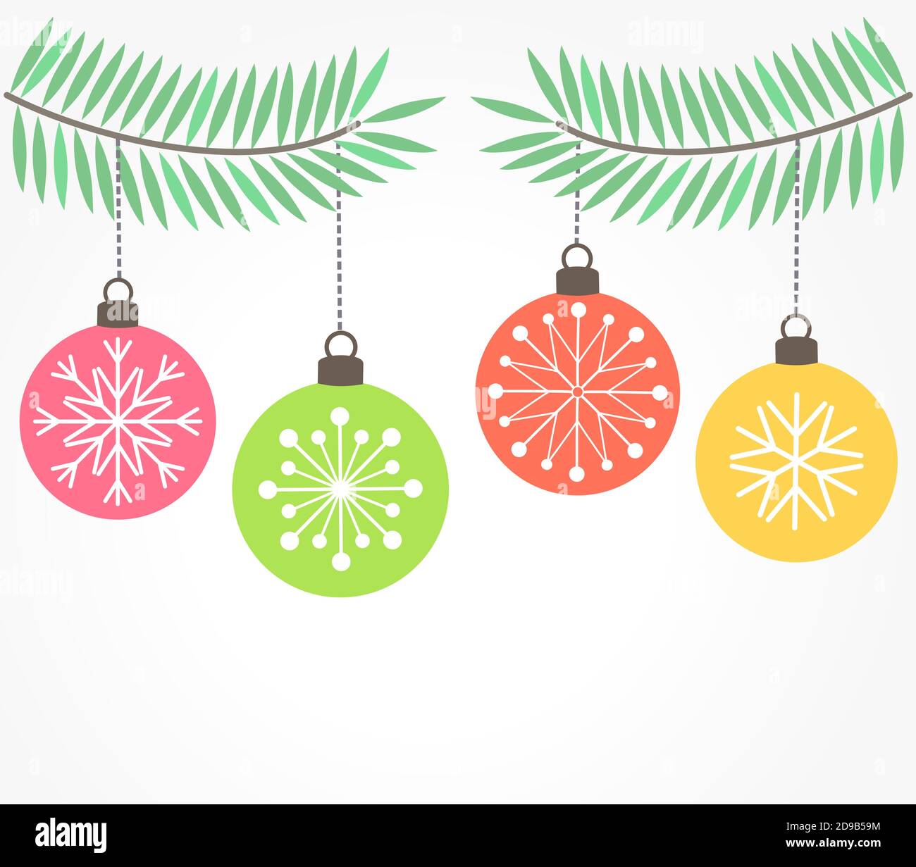 Christmas hanging on fir baubles ornaments. Vector illustration Stock ...