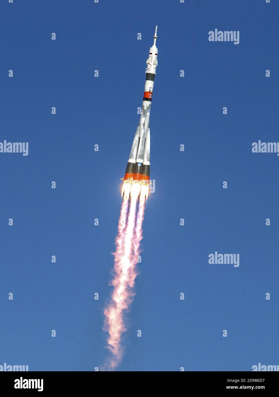 BAIKONUR, KAZAKHSTAN - 14 October 2020 - The Soyuz MS-17 rocket is launched with Expedition 64 Russian cosmonauts Sergey Ryzhikov and Sergey Kud-Sverc Stock Photo