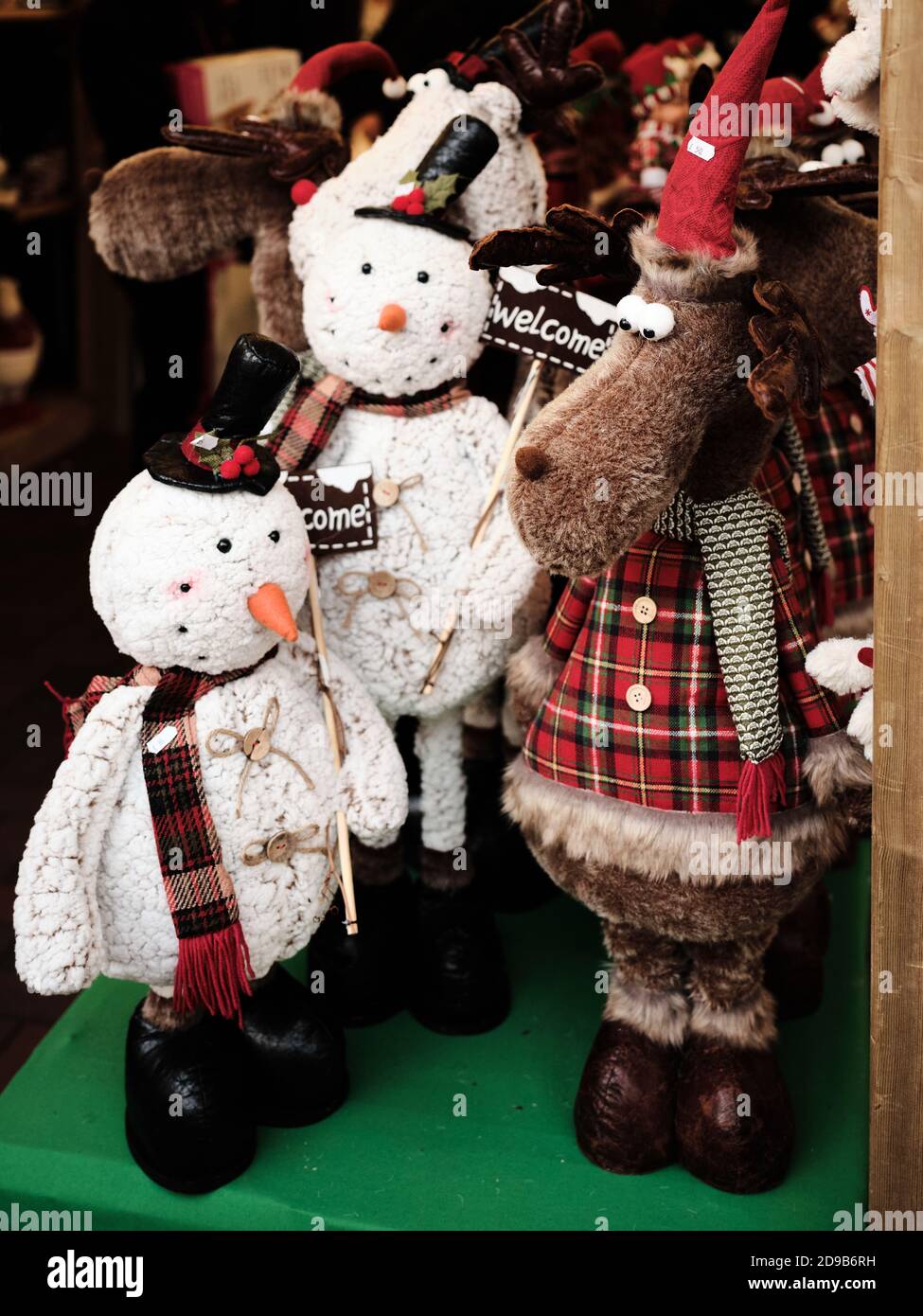 Christmas Moose and Snowman decorations at a stall in Chester ...