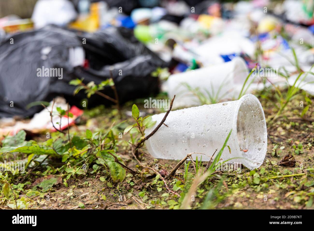 Indiscriminate litter of plastic non-biodegradable at garbage dump Stock Photo