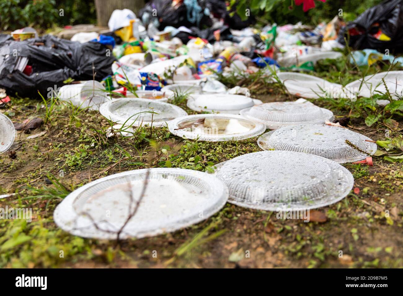 Indiscriminate litter of plastic non-biodegradable at garbage dump Stock Photo