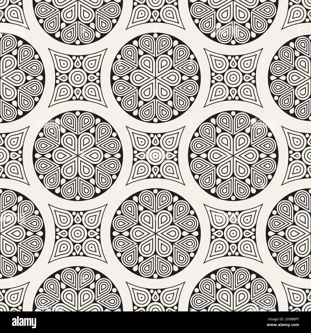 Vector seamless pattern. Modern stylish abstract texture. Repeating geometric circle and star tiles from decorative elements. Stock Vector