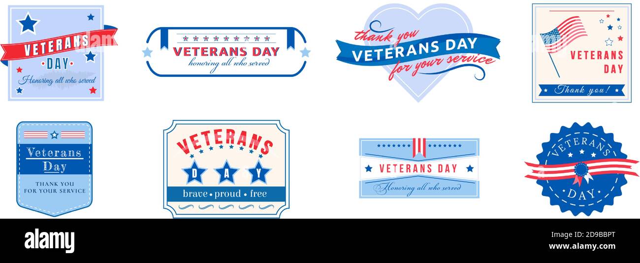 American Veterans Day flat color vector badges set Stock Vector